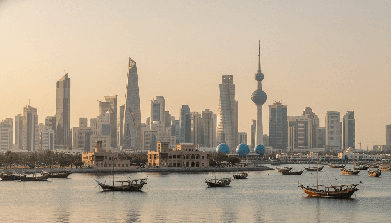 Kuwait city skyline for Kuwait work visa and residency guides